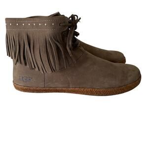 UGG Alexia Taupe Fringe ankle Boot size 10